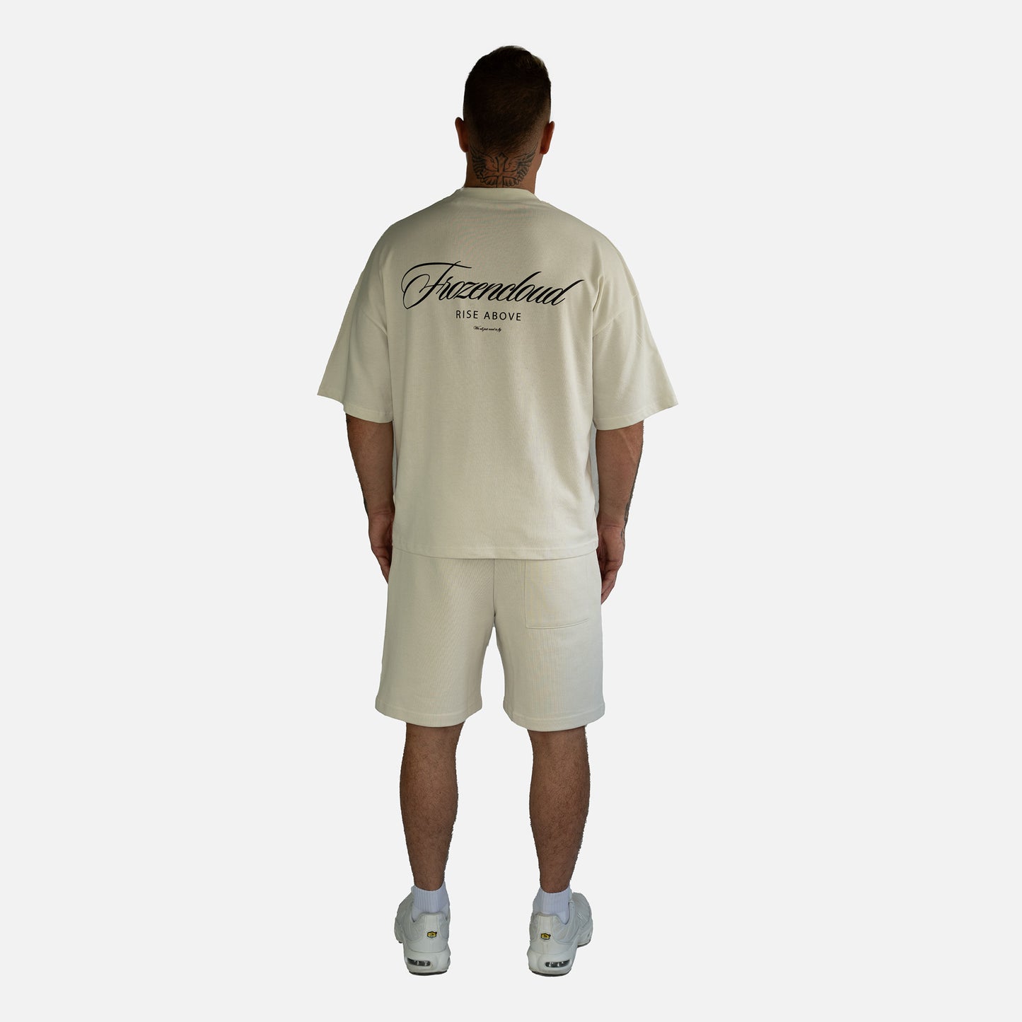 Flat white script tee