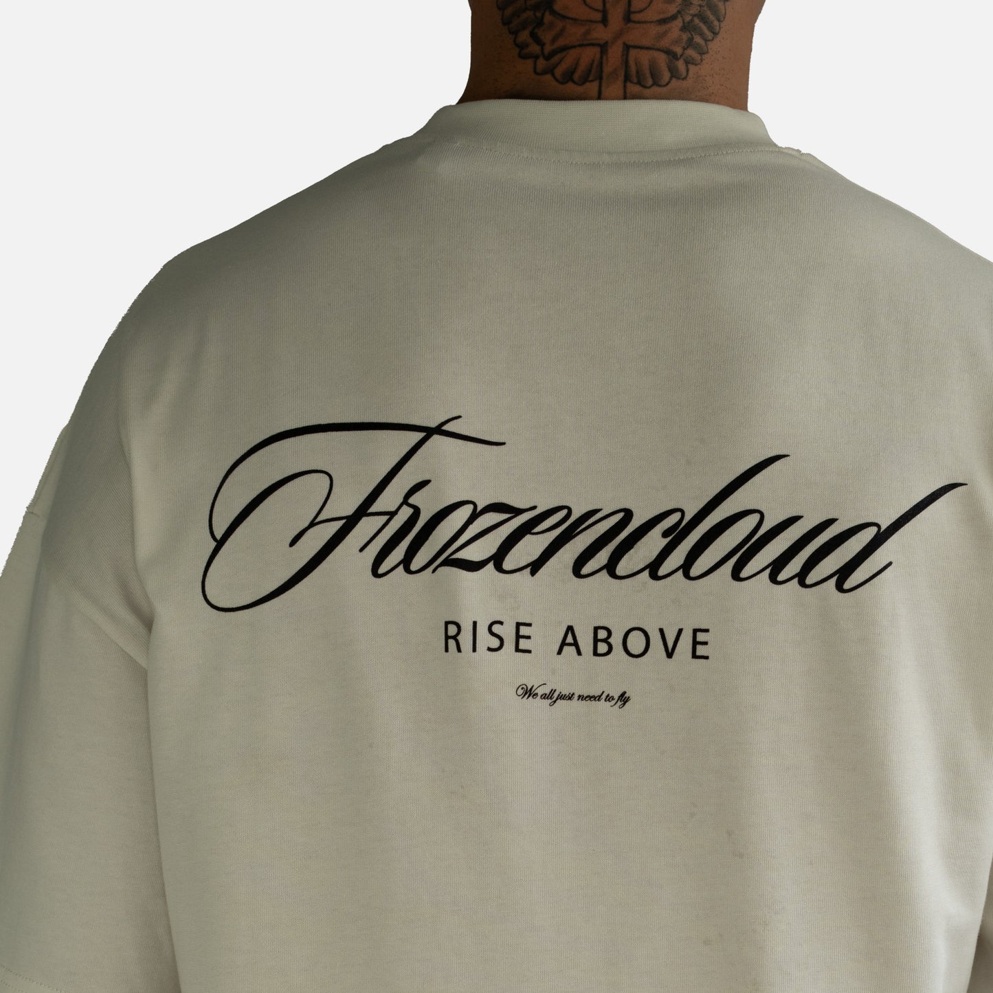 Flat white script tee