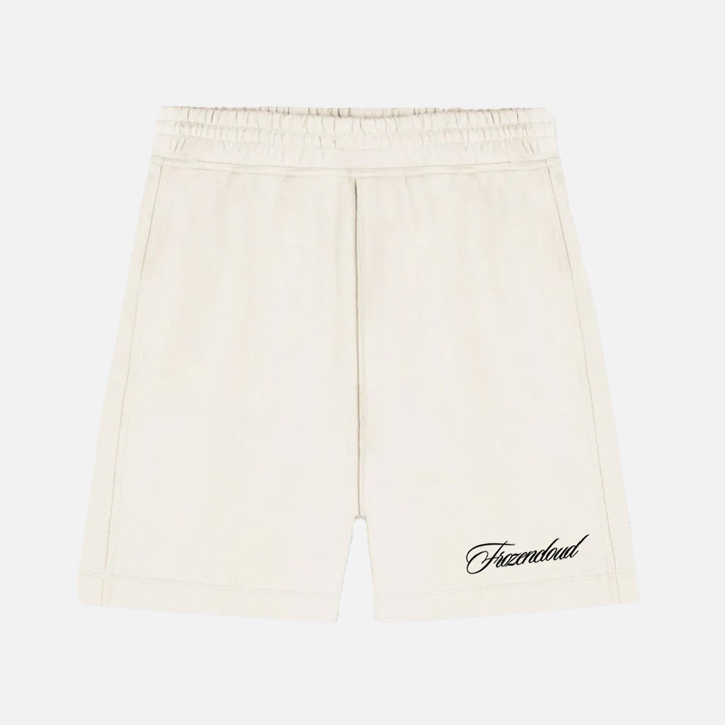 Flat white script shorts