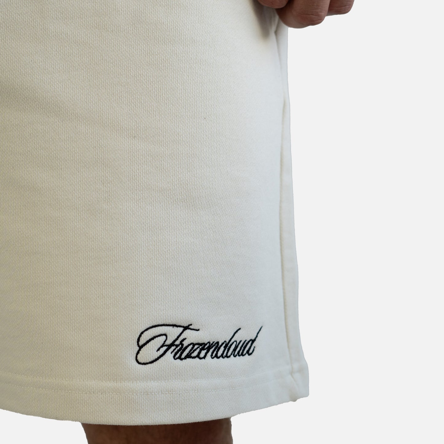 Flat white script shorts