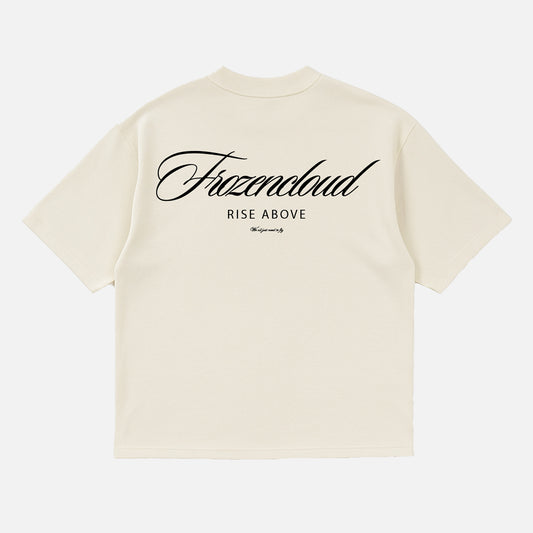 Flat white script tee